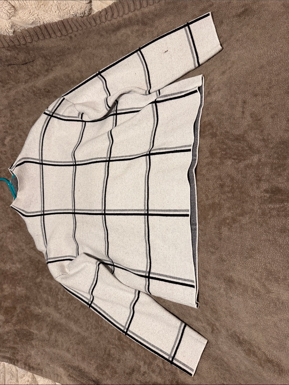 Tahari Cream Crewneck Sweater with Black Windowpane